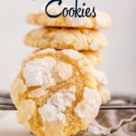 lemon crinkle cookie against a stack of cookies