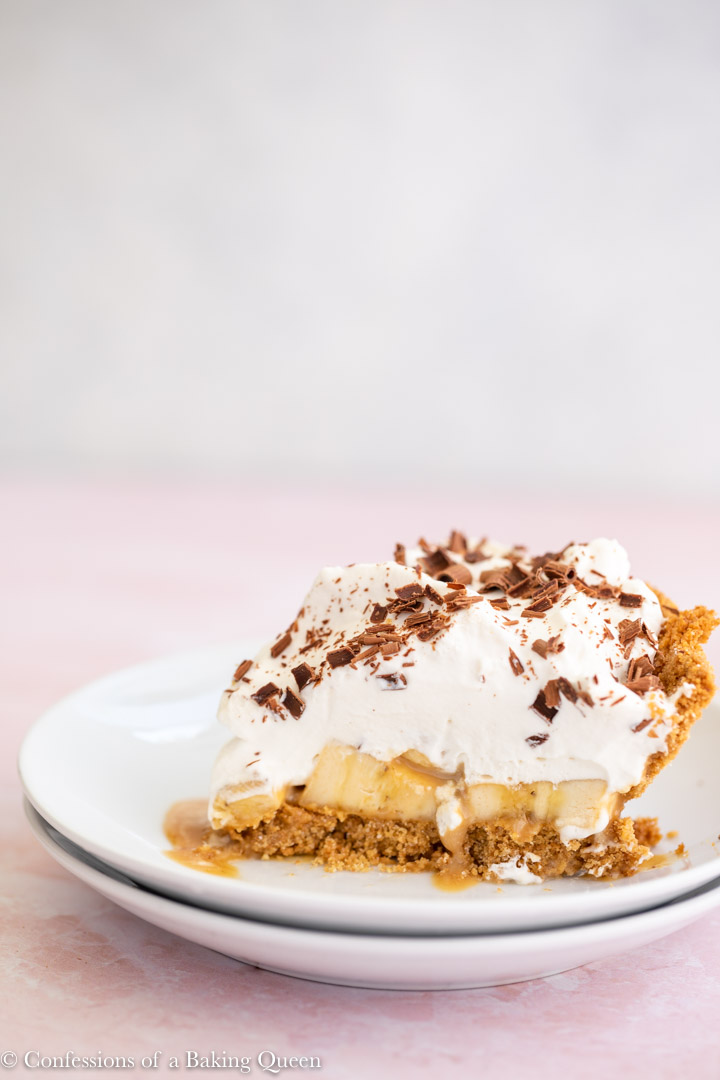 slice of banoffee pie on a white plate