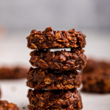 stack of no bake chocolate peanut butter cookies