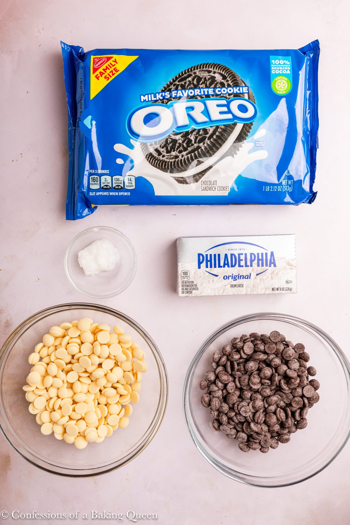 oreo truffles ingredients in small bowls