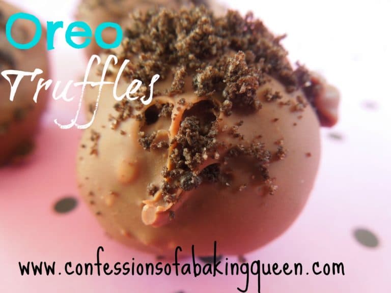 oreo truffle close up on a pink and black polka dot background