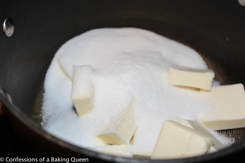 sugar and butter in a metal pot