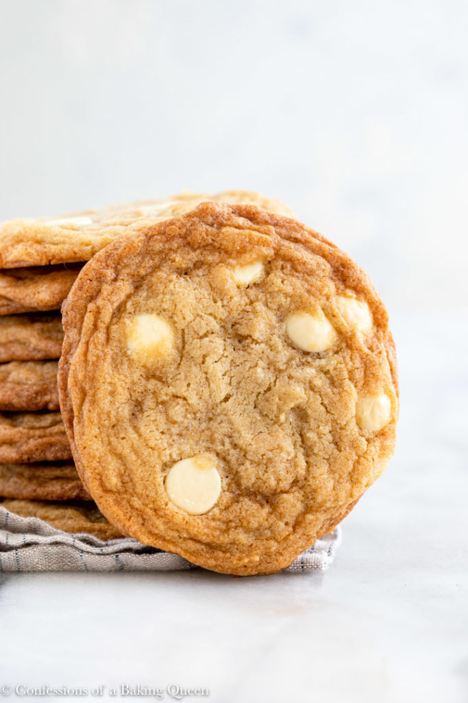closeup of a white chocolate chip cookie