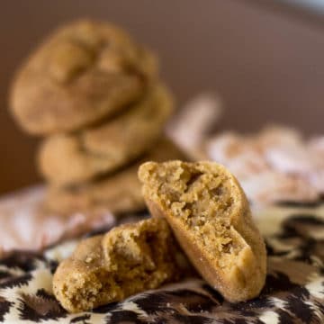 Brown Butter Snickerdoodles on a leopard and pink kitchen towel