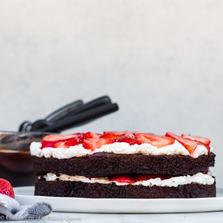 Chocolate Cake with Fresh Strawberries & Whipped Cream
