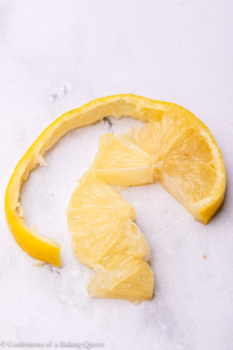 lemon slice cut out then handing twirling it into a spiral shape