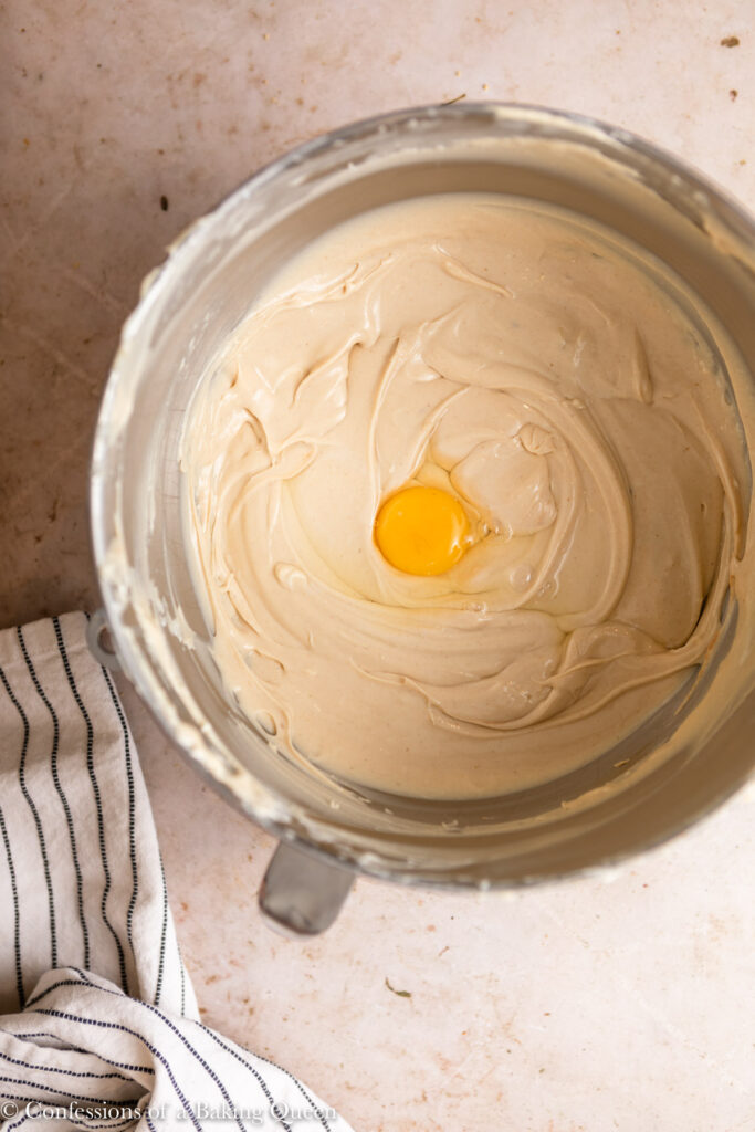egg added to cheesecake batter
