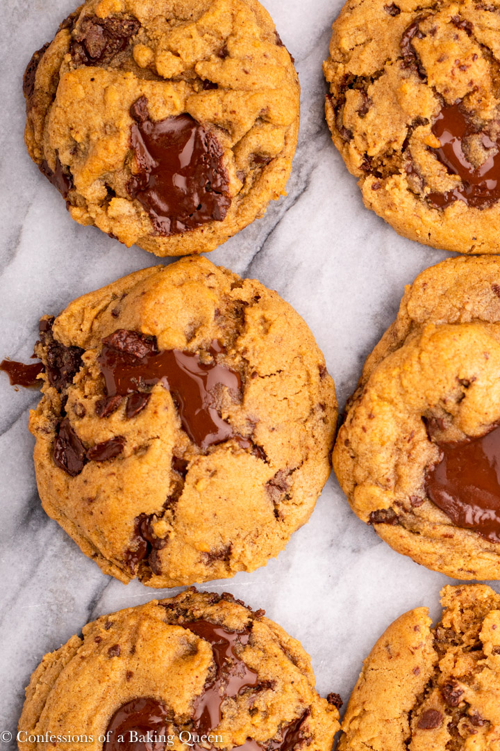 close up of just baked chocolate chip pumpkin cookies