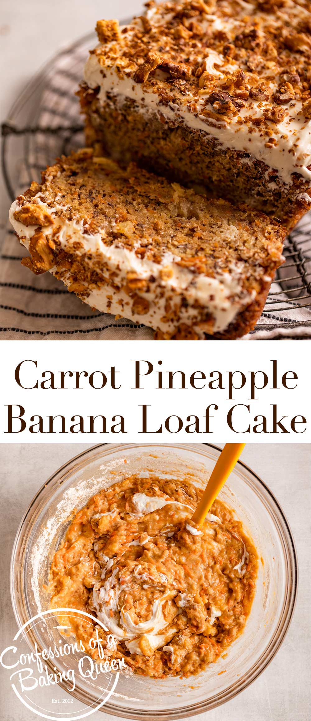 Carrot Pineapple Banana Bread Recipe with Cream Cheese Frosting