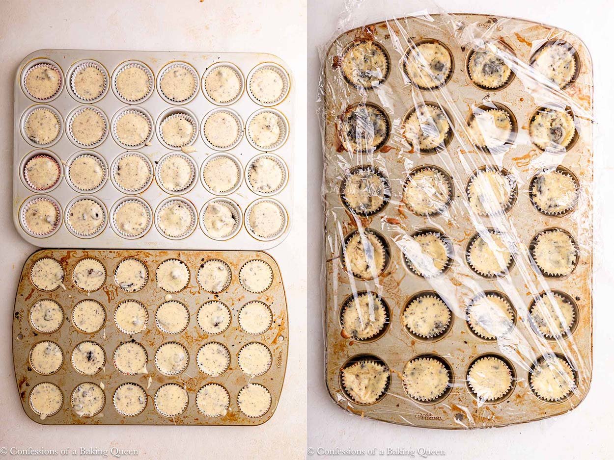 mini oreo cheesecakes before and after baking