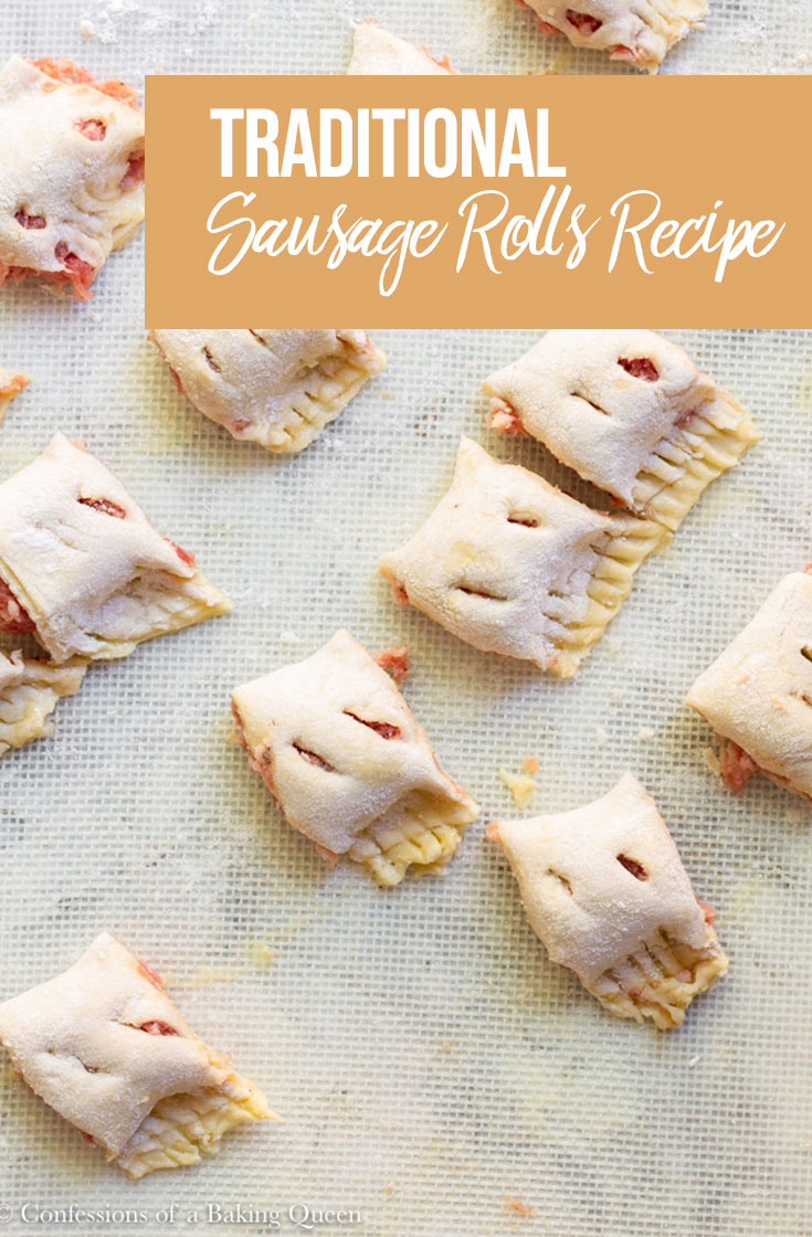 mini sausage rolls cut and scored o a white marble surface