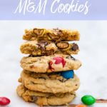 medium high stack of peanut butter m&m cookies