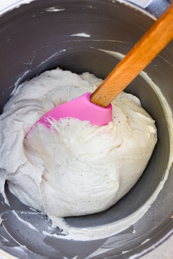 brown butter cream cheese frosting in a metal bowl