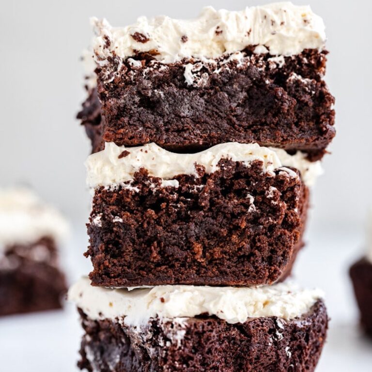three guinness brownies stacked on top of each other