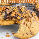 close up of a chocolate dipped butterfinger cookie