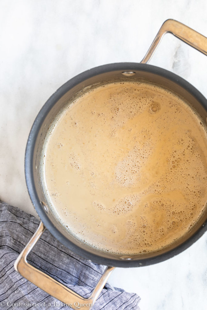 coffee cream in a large pot for a creme brulee recipe