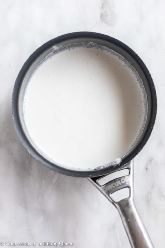 milk in a small pot for a pastry cream recipe