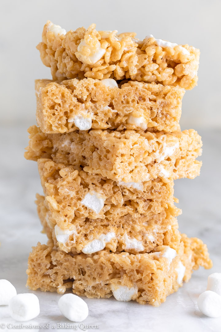close up stack of peanut butter rice krispies