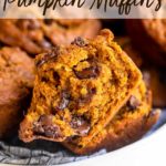 pumpkin chocolate chip muffins in a linen lined bowl
