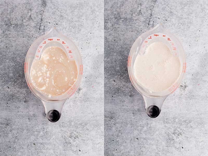 sour cream, milk, and vanilla mixed together in a liquid measuring cup