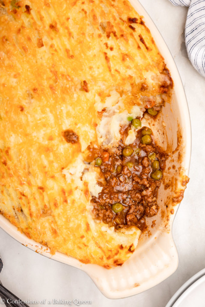 close up of baked shepherds pie