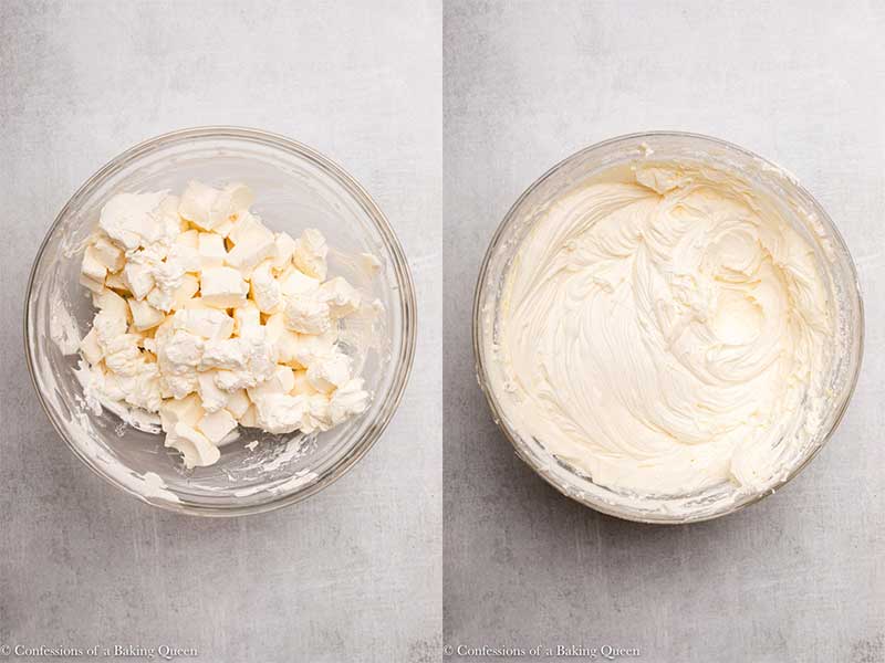 cream cheese in a large glass bowl