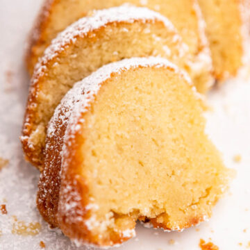 slices of kentucky butter cake on a white plate