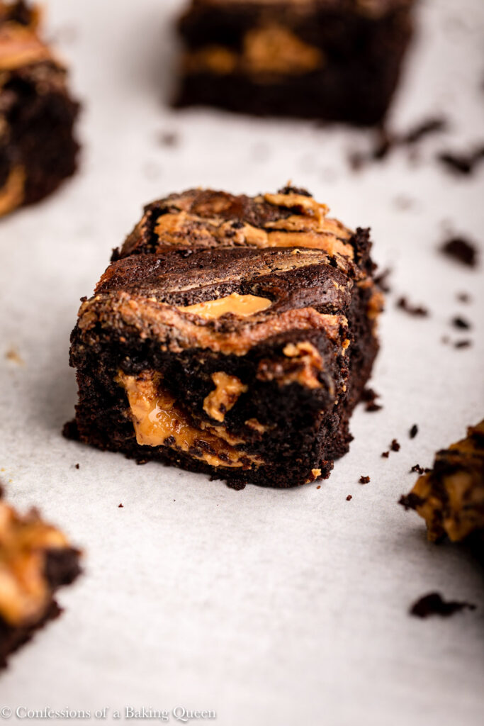 peanut butter brownies on a grey surface