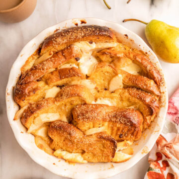 cropped-just-baked-creamy-pear-overnight-baked-french-casserole-next-to-a-cup-of-coffee-pears-and-white-plates-1-of-1.jpg