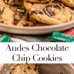 andes chocolate chip cookies on a white plate