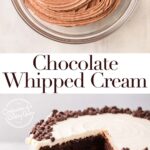chocolate whipped cream piped into a glass bowl