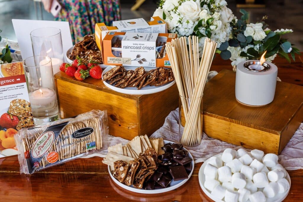 smores bar with crackers on a wooden table